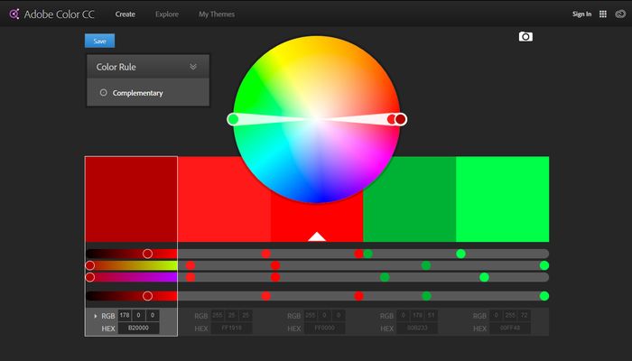 Generador de paleta de colores Adobe Color CC